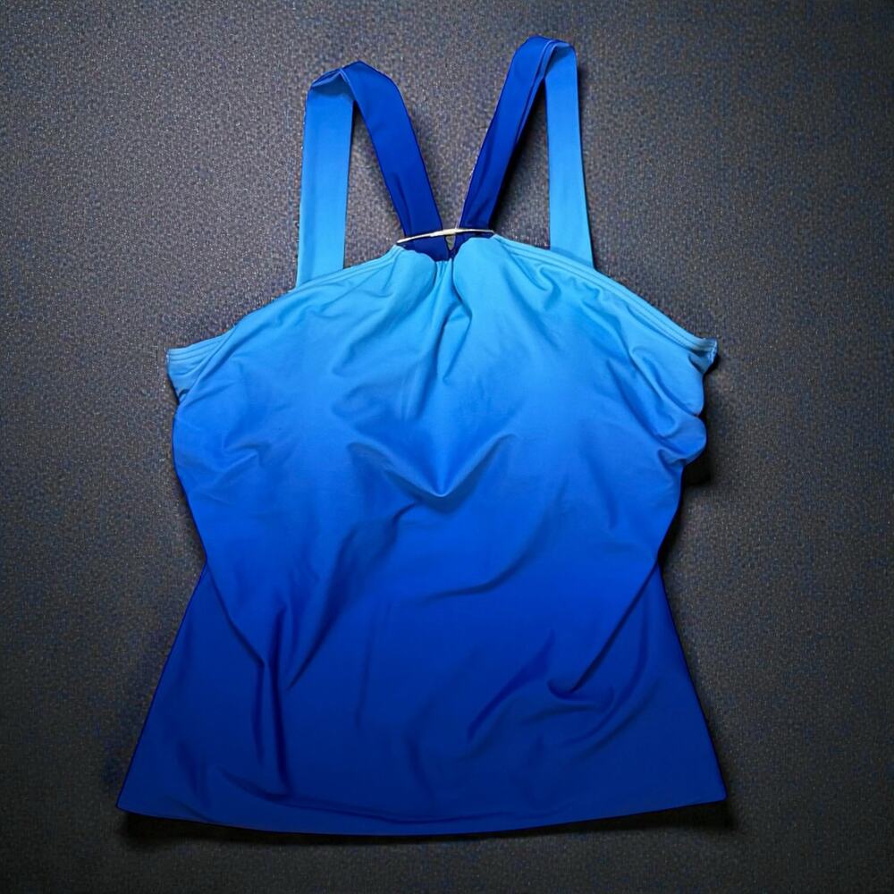 St John’s Bay Tankini Top Womens 3 Blue Ombré Strap Swimsuit Plus Size 18